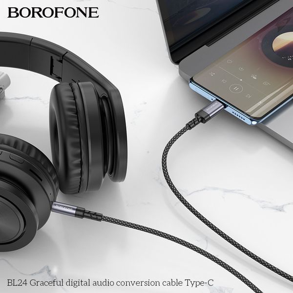 Аудіокабель BOROFONE BL24 Type-C to 3.5mm male, nylon braid, 1m, Metal Grey 6941991118982 фото