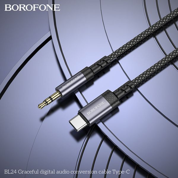 Аудіокабель BOROFONE BL24 Type-C to 3.5mm male, nylon braid, 1m, Metal Grey 6941991118982 фото
