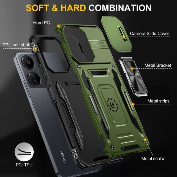 Ударопрочный чехол Camshield Army Ring для Xiaomi Poco X6 Pro Army Green 777-04981 фото