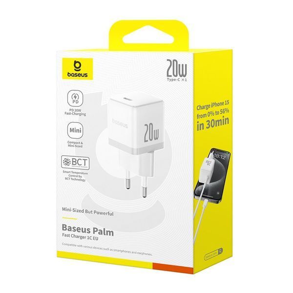 Мережевий зарядний пристрій Baseus Palm Fast Charger 1C 20W EU Moon White P10111602213-00 фото