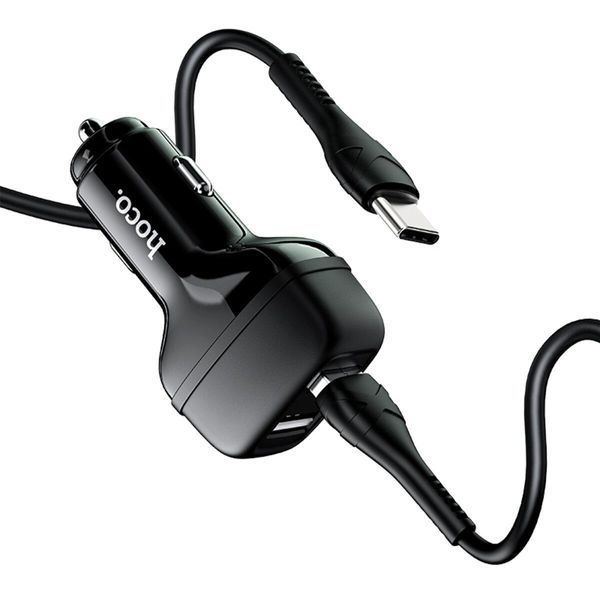 Автомобільний зарядний пристрій HOCO Z36 Leader dual port car charger set(Type-C) Black 656-00333 фото