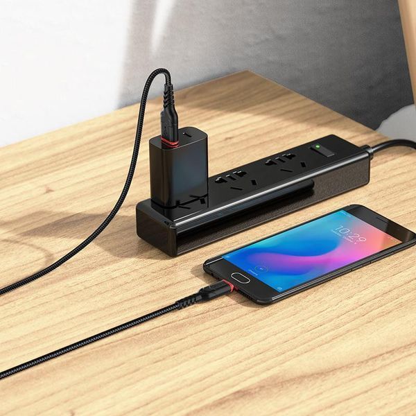Кабель HOCO X59 USB to Micro 2.4A, 1m, nylon, TPE connectors, Black 6931474744890 фото