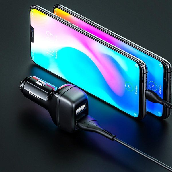 Автомобільний зарядний пристрій HOCO Z36 Leader dual port car charger set(Type-C) Black 656-00333 фото