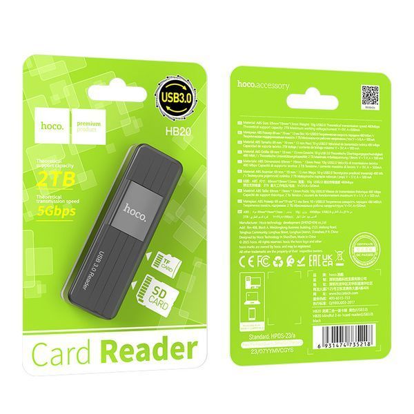 USB-хаб HOCO HB20 Mindful 2-in-1card reader(USB3.0) Black 6931474735218 фото