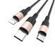 Кабель HOCO X26 USB to iP+Type-C+Micro 2A, 1m, nylon, aluminum connectors Black+Gold 6957531080275 фото 3