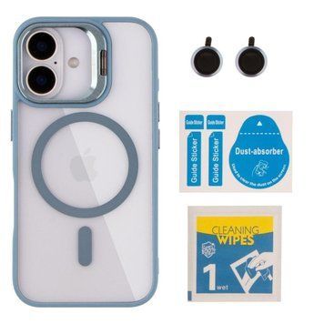 Чохол TPU+PC+Metal Stand Case with MagSafe and Camera Lenses для iPhone 16 Blue 214-03722 фото