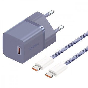 СЗУ Baseus GaN5 Mini Fast Charger 30W ( Type-C ) + Кабель Type-C to Type-C 100W (1m) Purple P10110902523-00 фото