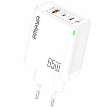 Сетевое зарядное устройство Amaya E102T PD65W+QC3.0 GaN (1USB-A/2C) white 656-08067 фото
