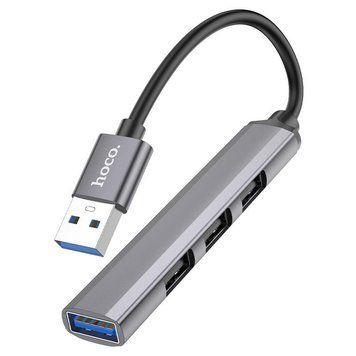 USB-хаб HOCO HB26 4 in 1 adapter(USB to USB3.0+USB2.0*3) Metal Gray 6931474765468 фото