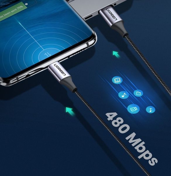Кабель UGREEN US261 USB-C to USB-C PD Fast Charging Cable 3A Max Gray Black 1m UGR-50150 фото