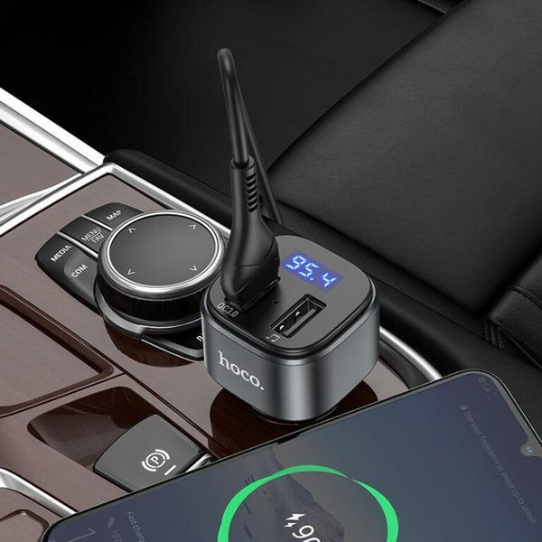 АЗУ с FM-модулятором HOCO E67 Fighter QC3.0 18W car BT FM transmitter Black 6931474762122 фото