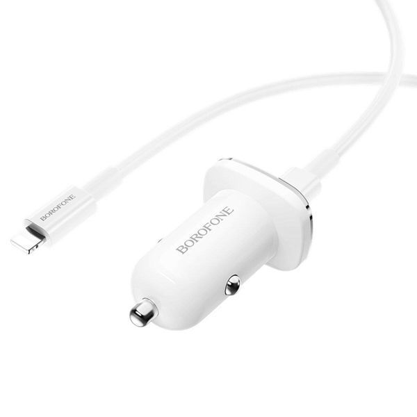 Автомобільний зарядний пристрій BOROFONE BZ12B single port QC3.0 (Type-C to Lightning) 18W White 656-00276 фото