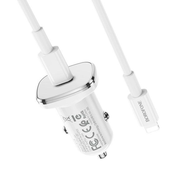 Автомобільний зарядний пристрій BOROFONE BZ12B single port QC3.0 (Type-C to Lightning) 18W White 656-00276 фото