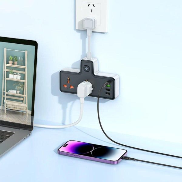 Сетевой удлинитель HOCO AC12 Reise 2-position expansion socket(PD30W/1C3A) Black 656-03198 фото