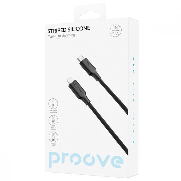 Кабель Proove Striped Silicone Type-C to Lightning (1m) black 656-02598 фото