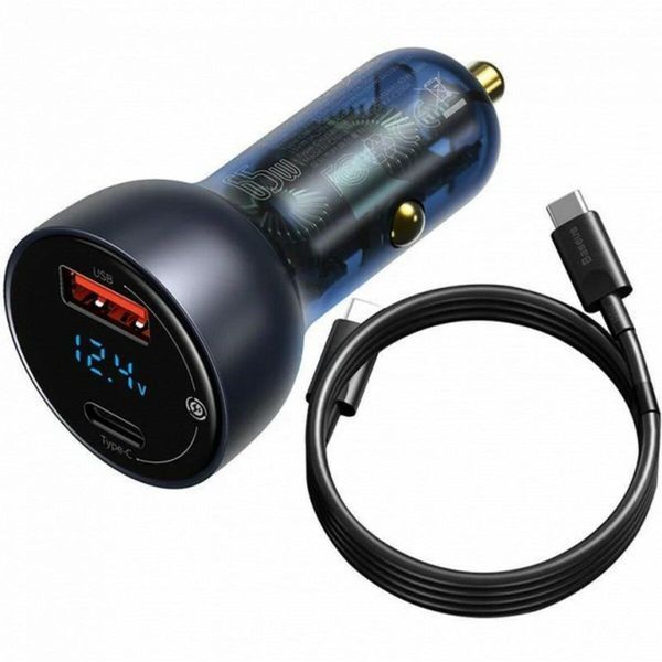 Автомобильное зарядное устройство Baseus Particular Digital Display QC+PPS Car Charger 65W Dark Gray Cable(Type-C toType-C100W 1m) 656-00550 фото