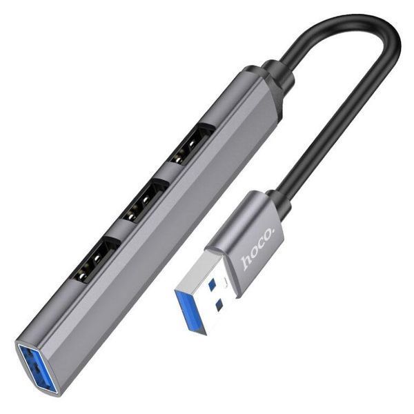 USB-хаб HOCO HB26 4 in 1 adapter(USB to USB3.0+USB2.0*3) Metal Gray 6931474765468 фото