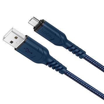 Кабель HOCO X59 USB to Micro 2.4A, 1m, nylon, TPE connectors, Blue 6931474744913 фото