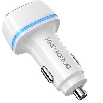 Автомобільний зарядний пристрій BOROFONE BZ14 Max dual port ambient light car charger White 656-00277 фото
