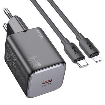 Сетевое зарядное устройство HOCO N40 Mighty single port PD20W Charger Set(C to iP) Black 656-01373 фото