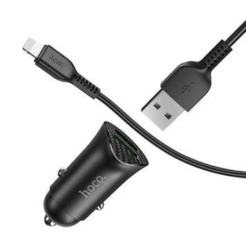 Автомобільний зарядний пристрій HOCO Z39 Farsighted dual port QC3.0 18W set(iP) Black 656-00335 фото