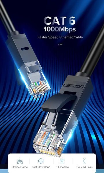 Кабель UGREEN NW102 Cat 6 U/UTP Lan Flat Cable 15m (Black)(UGR-50180) UGR-50180 фото