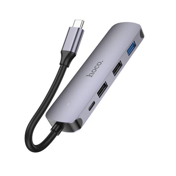 USB-хаб HOCO HB27 Type-C multi-function converter(HDTV+USB3.0+USB2.0*2+PD) Metal Gray 6931474769329 фото