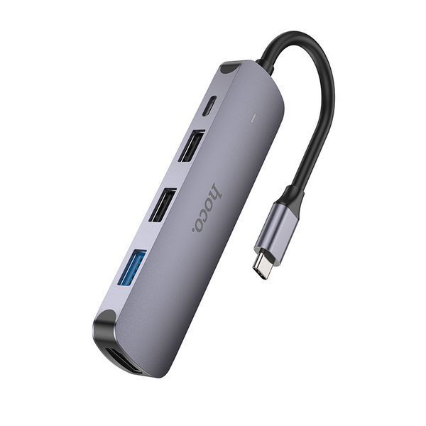 USB-хаб HOCO HB27 Type-C multi-function converter(HDTV+USB3.0+USB2.0*2+PD) Metal Gray 6931474769329 фото