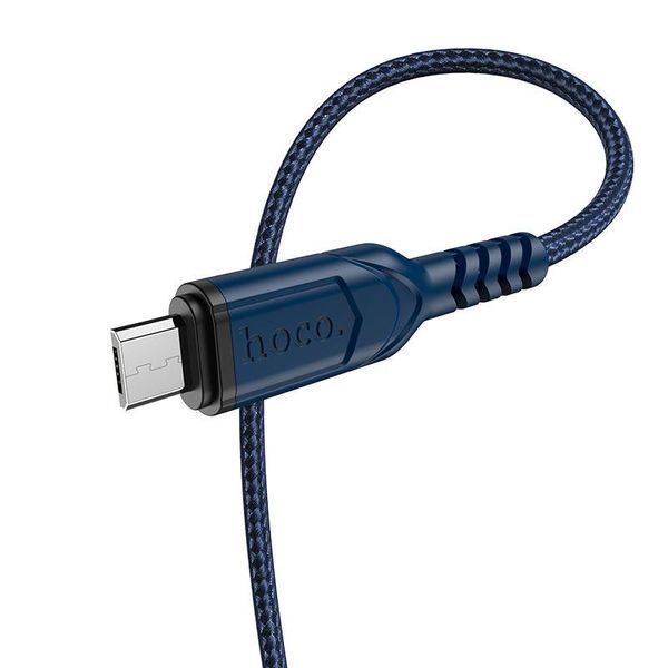 Кабель HOCO X59 USB to Micro 2.4A, 1m, nylon, TPE connectors, Blue 6931474744913 фото