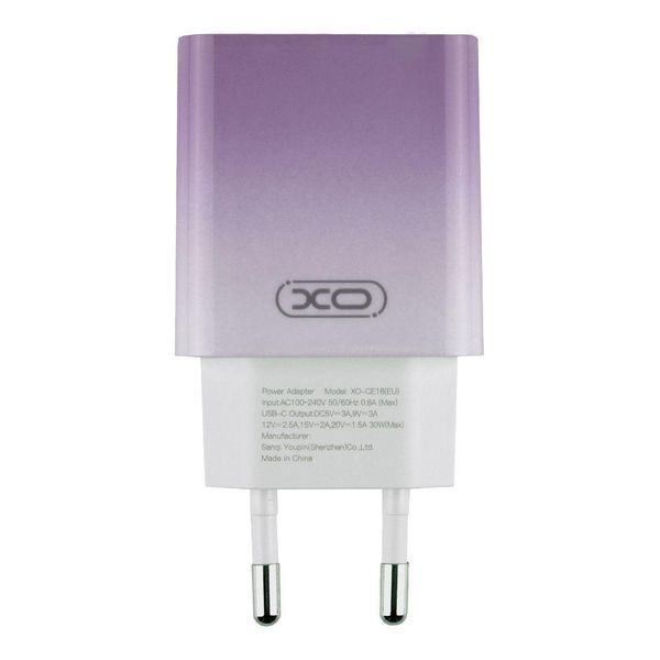 Сетевое зарядное устройство XO CE18 1Type-C PD/QC 30W Type-C to Type-C 1m Голубой 209-00356 фото