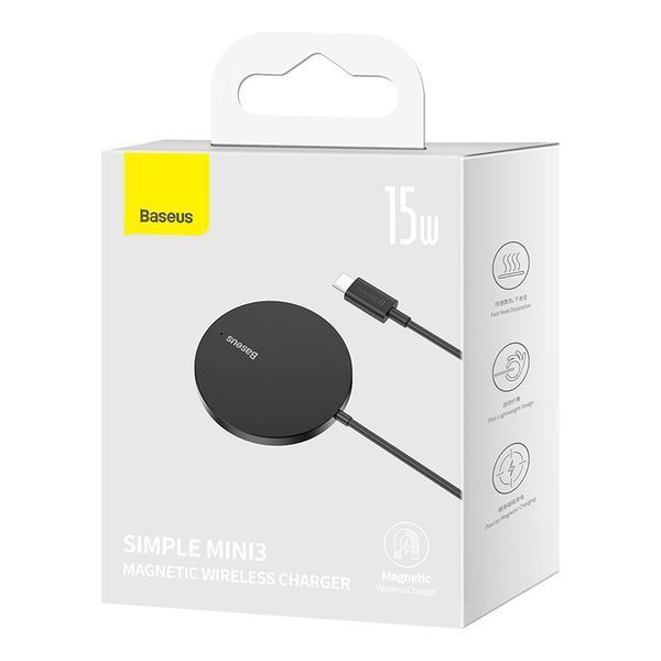 Бездротовий зарядний пристрій Baseus Simple Mini3 Magnetic Wireless Charger 15W Black CCJJ040001 фото