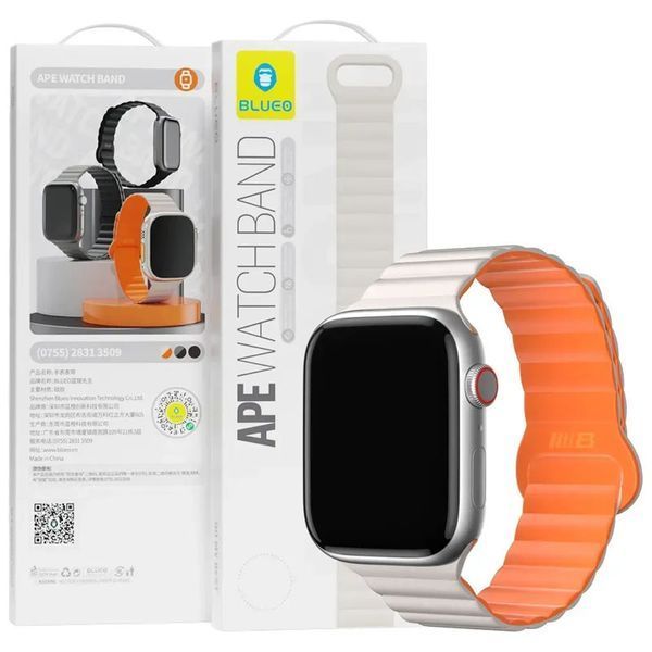 Ремінець BlueO Magnetic Silicone для Apple Watch 42(ser.1-3)/44/45/46/49mm White / Orange 212-01781 фото