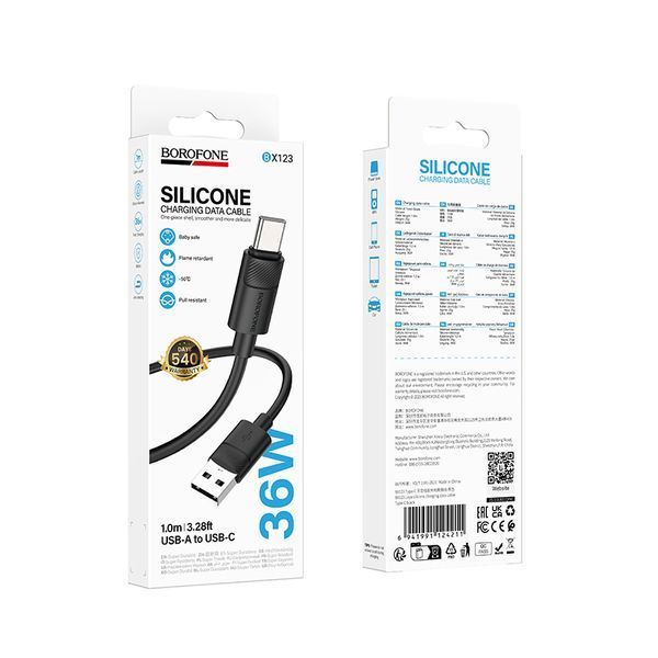 Кабель BOROFONE BX123 Leya silicone charging data cable Type-C Black 6941991124211 фото